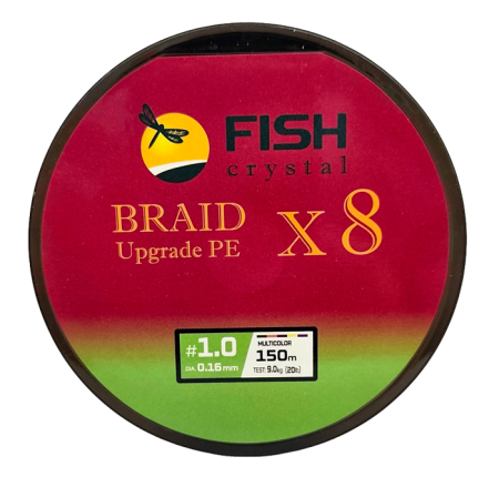 Плетёный шнур из 8-ми нитей, FISH CRYSTAL  5-ти цветный, 0.16мм, 150м, 9 кг