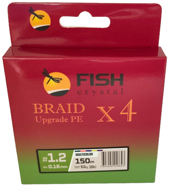 Плетёный шнур из 4-х нитей, FISH CRYSTAL  5-ти цветный, 0.18мм, 150м, 9 кг