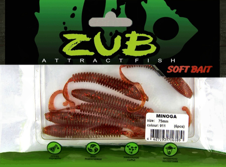 Приманка ZUB-MINOGA  75мм(3")-6шт, (цвет 911) машинное масло с блестками