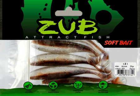 Приманка ZUB-IZI  86мм(3,4")-5шт, (цвет 031) карамель верх - натурал низ