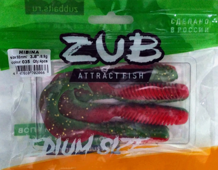 Приманка ZUB-HIBINA  95мм(3,8")-4шт, (цвет 035) красный верх-зеленый низ