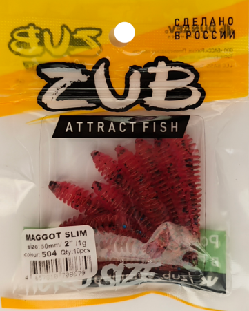 Приманка ZUB-MAGGOT SLIM 50мм(2")-10шт, (цвет 504) красный с блестками