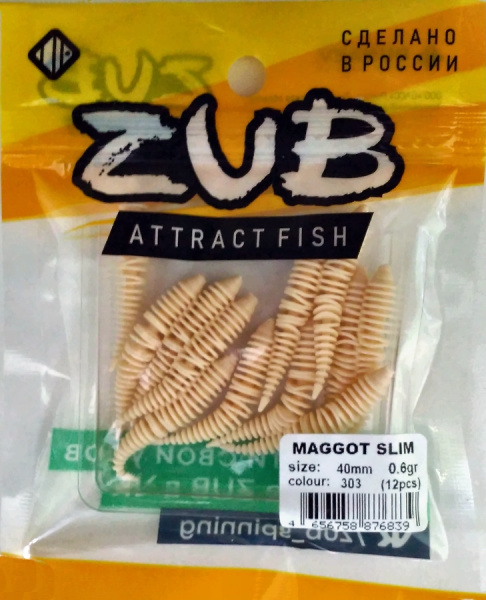 Приманка ZUB-MAGGOT SLIM 40мм(1,5")-12шт, (цвет 303) телесный Приманка ZUB-MAGGOT SLIM 40мм(1,5")-12шт, (цвет 303) телесный