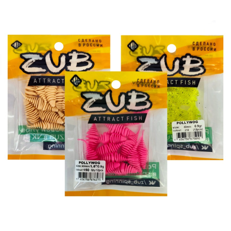Приманка ZUB-POLLYWOG 40мм(1,5")-12шт, (цвет 911) машинное масло с блестками