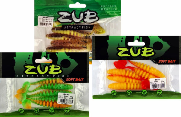 Приманка ZUB-SHAD  90мм(3,5")-5шт, (цвет 036) фиолетовый верх - натурал низ