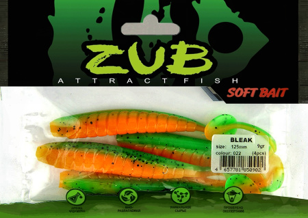 Приманка ZUB-BLEAK 125мм(4,8")-5шт, (цвет 022) зеленый верх -оранжевый низ