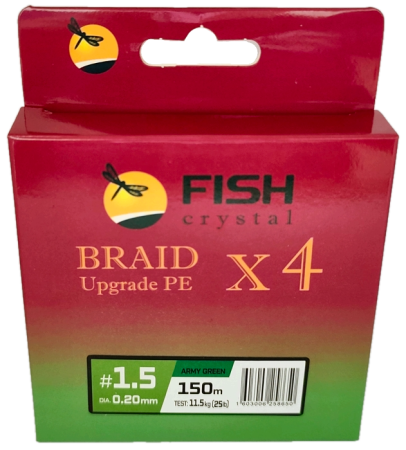 Плетёный шнур из 4-х нитей, FISH CRYSTAL зелёный, 0.20мм, 150м, 11,5кг