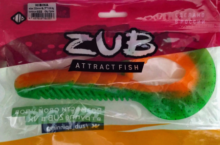 Приманка ZUB-HIBINA 220мм(8,7")-1шт, (цвет 022) зеленый верх-оранжевый низ