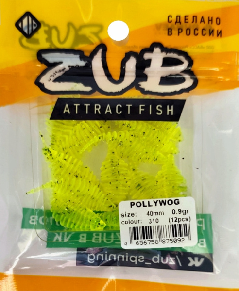 Приманка ZUB-POLLYWOG 40мм(1,5")-12шт, (цвет 310) желтый с блестками Приманка ZUB-POLLYWOG 40мм(1,5")-12шт, (цвет 310) желтый с блестками
