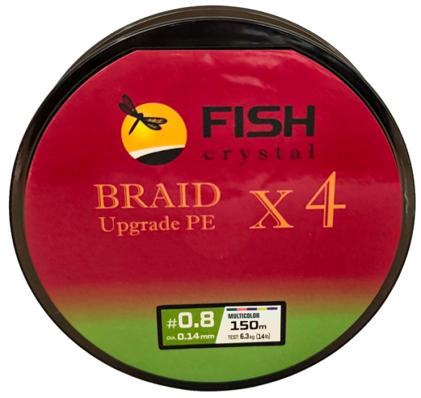 Плетёный шнур из 4-х нитей FISH CRYSTAL , 5-ти цветный, 0.14мм, 150м, 6.3 кг