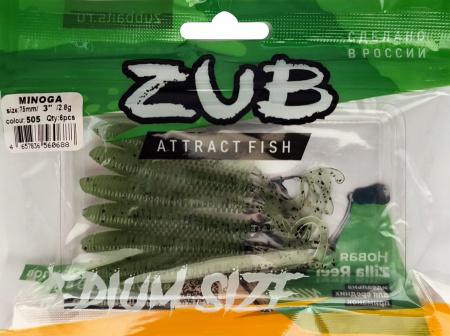 Приманка ZUB-MINOGA  75мм(3")-6шт, (цвет 505) зеленый с блестками