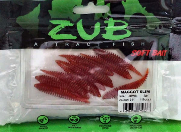 Приманка ZUB-MAGGOT SLIM 50мм(2")-10шт, (цвет 911) машинное масло с блестками Приманка ZUB-MAGGOT SLIM 50мм(2")-10шт, (цвет 911) машинное масло с блестками