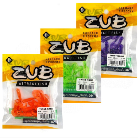 Приманка ZUB-TWIST-NANO  30мм(1,2")-15шт, (цвет 501) серый с блестками