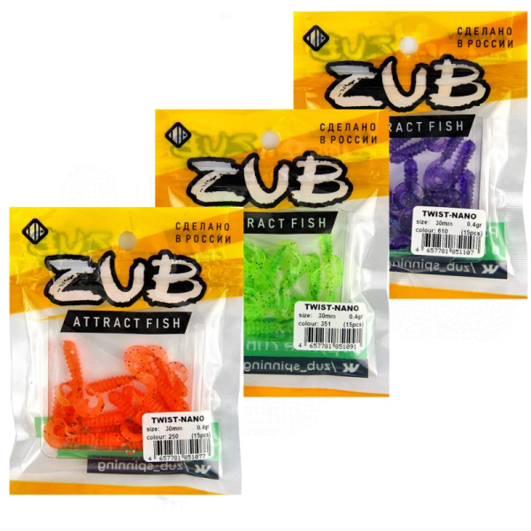Приманка ZUB-TWIST-NANO  30мм(1,2")-15шт, (цвет 501) серый с блестками Приманка ZUB-TWIST-NANO  30мм(1,2")-15шт, (цвет 501) серый с блестками