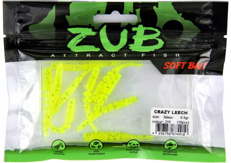 Приманка ZUB-CRAZY LEECH 50мм(2")-10шт, (цвет 310) желтый с блестками