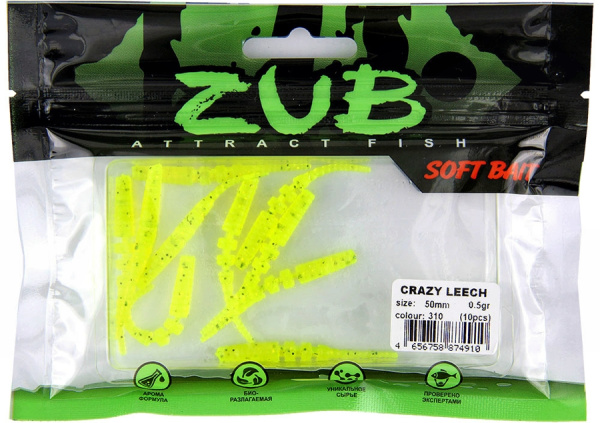 Приманка ZUB-CRAZY LEECH 50мм(2")-10шт, (цвет 310) желтый с блестками Приманка ZUB-CRAZY LEECH 50мм(2")-10шт, (цвет 310) желтый с блестками