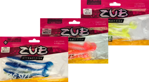 Приманка ZUB-WIBRA 150мм(5,9")-3шт, (цвет 020) синий верх - желтый низ