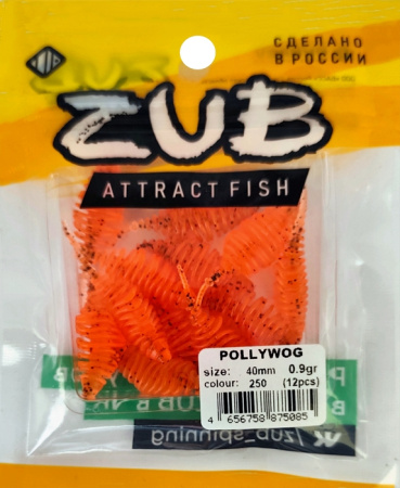 Приманка ZUB-POLLYWOG 40мм(1,5")-12шт, (цвет 250) морковный с блестками