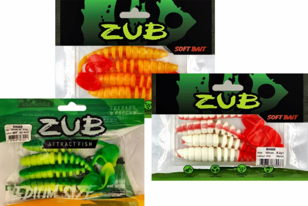 Приманка ZUB-SHAD 100мм(4")-4шт, (цвет 036) фиолетовый верх - натурал низ