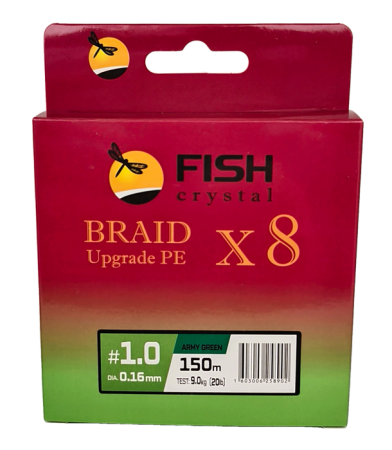 Плетёный шнур из 8-ми нитей, FISH CRYSTAL зелёный, 0.16мм, 150м, 9 кг