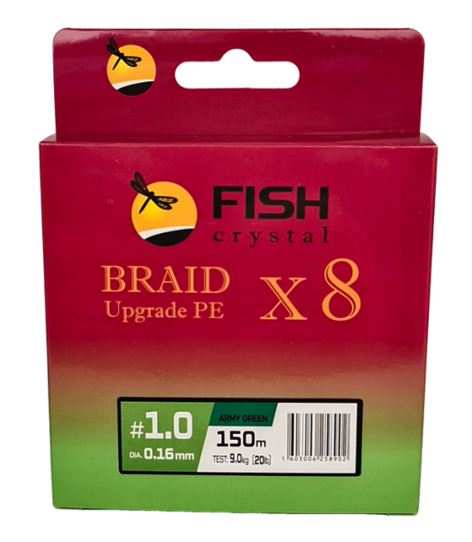 Плетёный шнур из 8-ми нитей, FISH CRYSTAL зелёный, 0.16мм, 150м, 9 кг