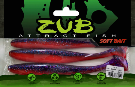 Приманка ZUB-IZI 208мм(8,2")-3шт, (цвет 021) фиолетовый верх - красный низ