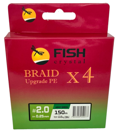 Плетёный шнур из 4-х нитей, FISH CRYSTAL зелёный, 0.25мм, 150м, 13,5кг