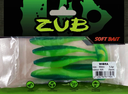 Приманка ZUB-WIBRA  90мм(3,5")-5шт, (цвет 020) синий верх-желтый низ