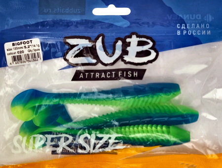 Приманка ZUB-BIGFOOT 133мм(5,2")-3шт, (цвет 020) синий верх - желтый низ